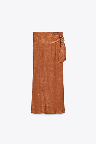 CRINKLED EFFECT SATIN MIDI SKIRT - Copper by Zara
