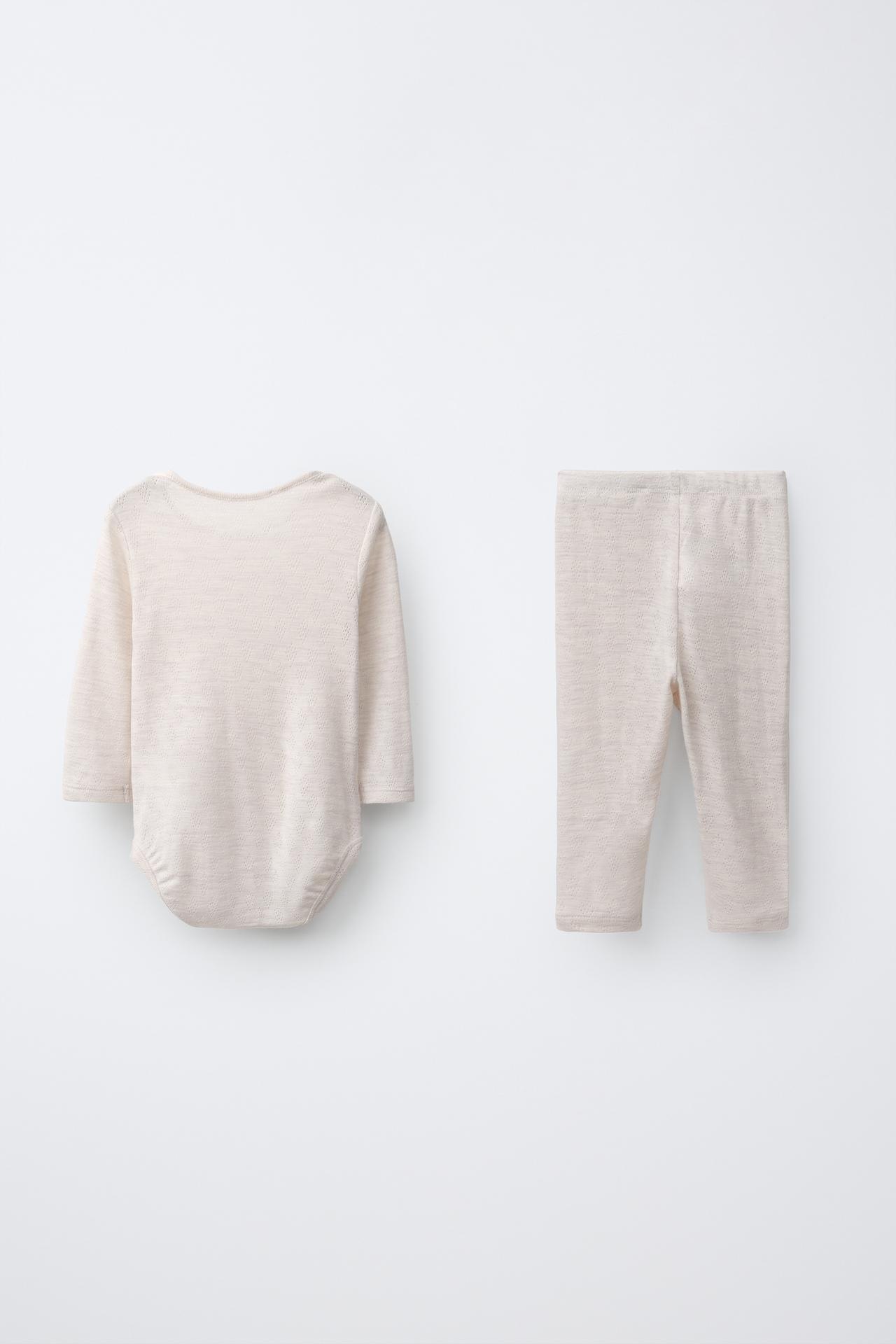 100% WOOL SOLID BODYSUIT AND LEGGINGS SET — Sand / Marl