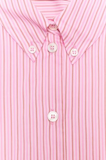 STRIPED POPLIN SHIRT WITH PUFF SLEEVES - Pink / White by Zara - Image 6