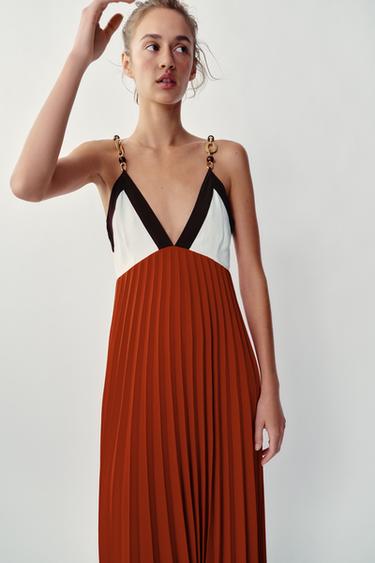 VESTIDO MIDI PLISSADO COM MISSANGAS - Multicolor da Zara