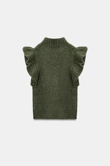 WESTE MIT WOLLE UND VOLANTS - Grün von Zara