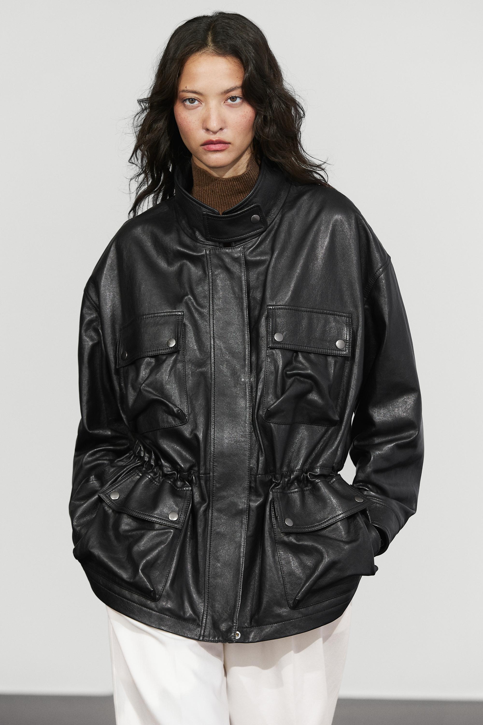 Blouson en cuir nappa avec poches
