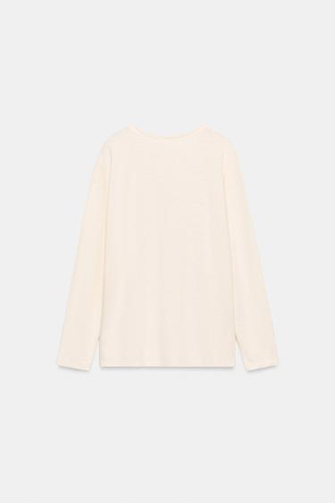 LONG SLEEVE RUSTIC T-SHIRT - Oyster-white by Zara - Image 6