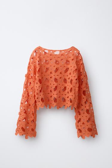 CROCHET FLORAL JUMPER - Orange by Zara - Image 1