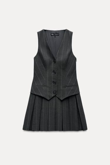 VESTIDO CHALECO RAYAS TABLAS - Gris Antracita de Zara