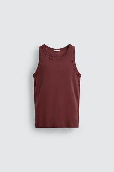 Zara RIBBED TANK TOP - Reddish