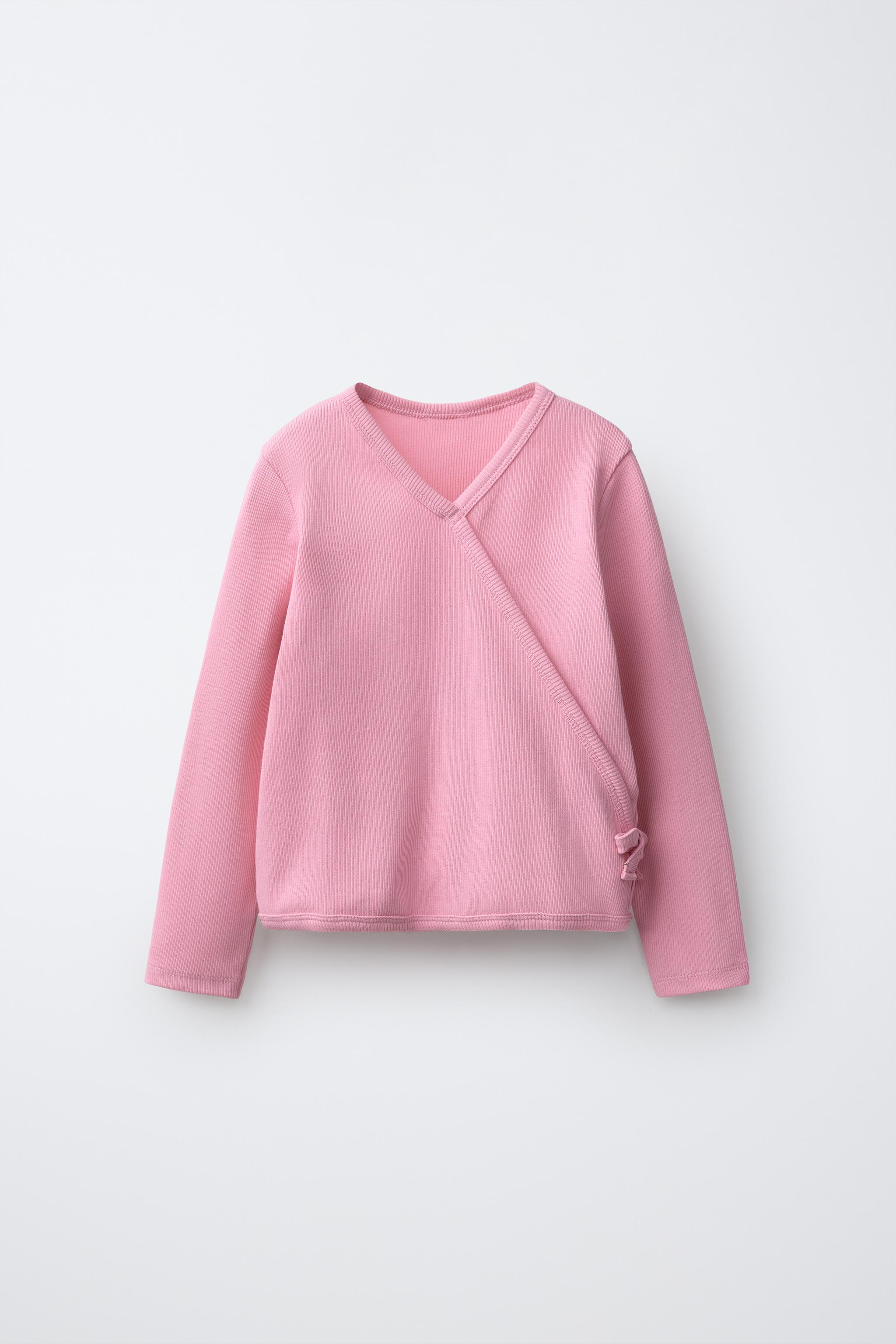 RIBBED WRAP BOW TOP — Pale pink