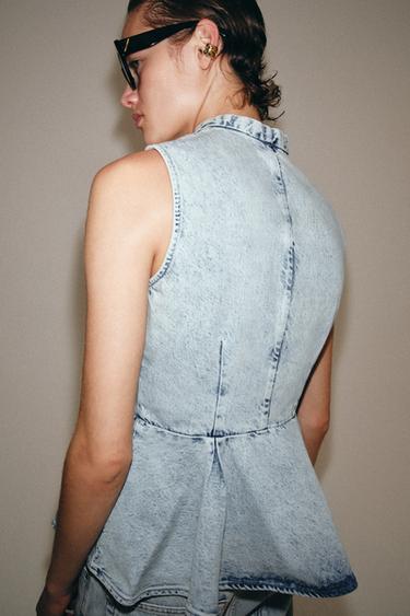 GILET EN JEAN À BRANDEBOURGS ZW COLLECTION - Bleu clair de Zara - Image 2