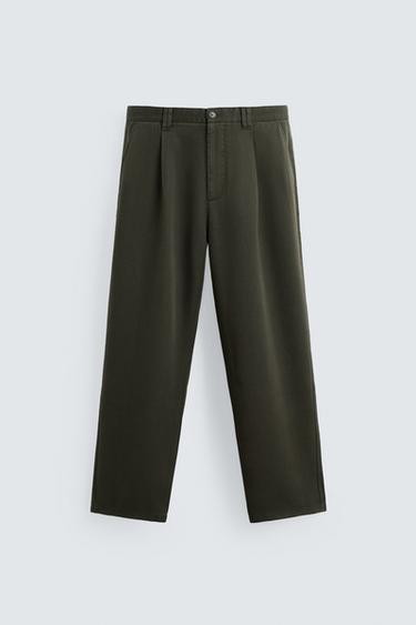 LYOCELL PLEATED TROUSERS - Green by Zara