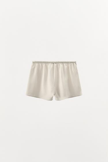 Zara SILK TAP SHORTS - Ecru
