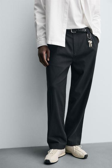 RELAXED FIT PLEATED TROUSERS - Navy blue by Zara