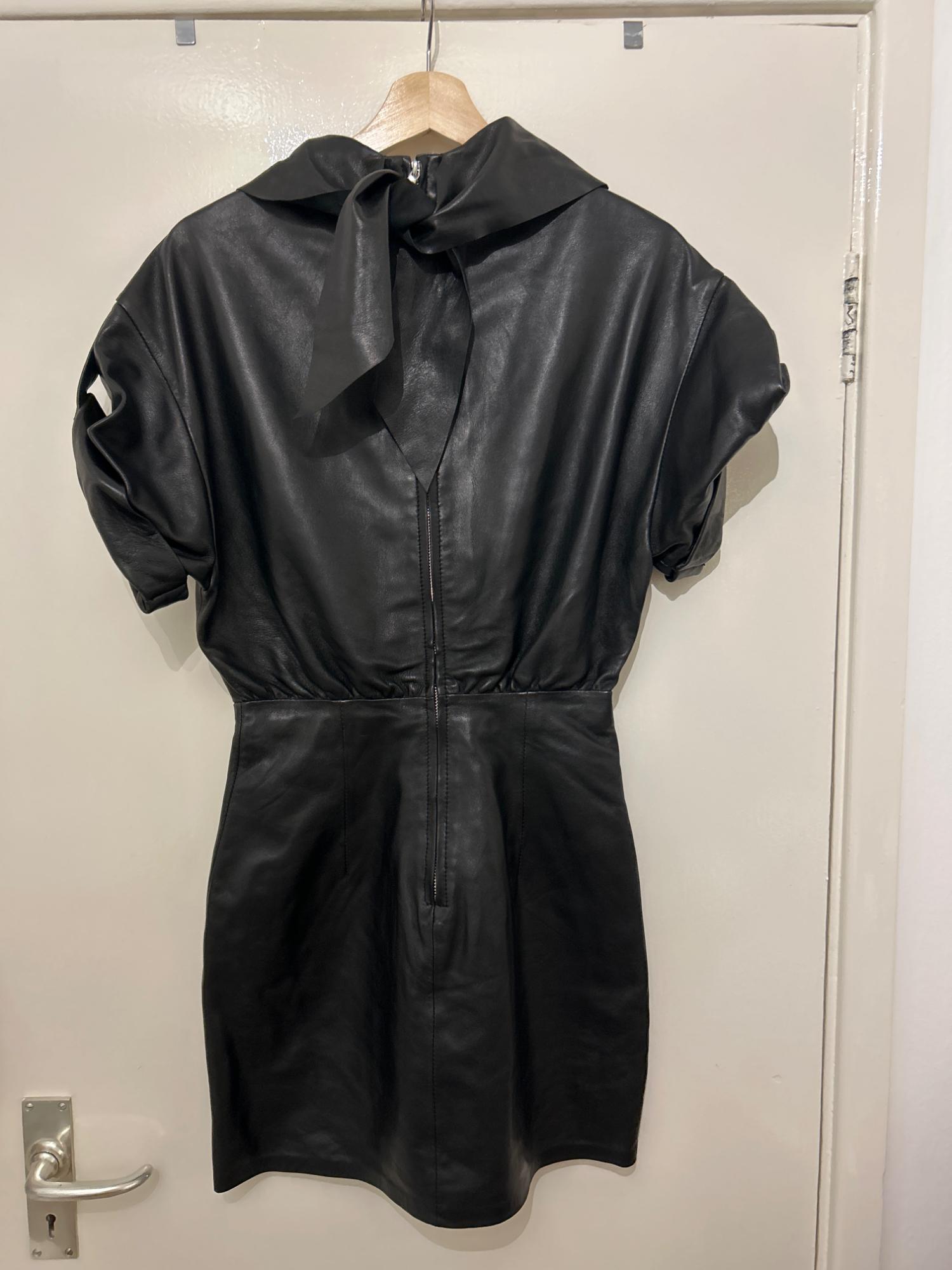 LEATHER DRESS WITH SCARF DETAIL