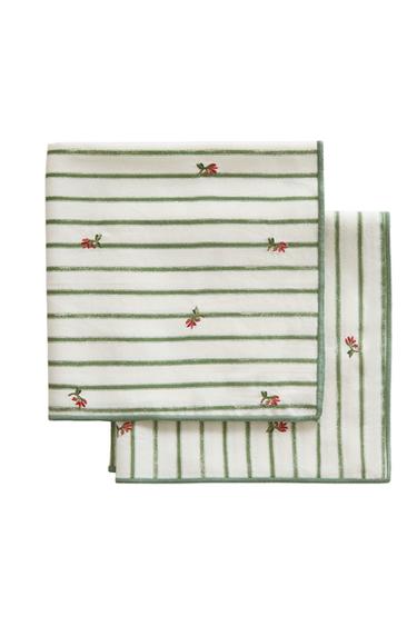 PACK OF STRIPED NAPKINS WITH FLORAL EMBROIDERY (PACK OF 2) - Green by Zara