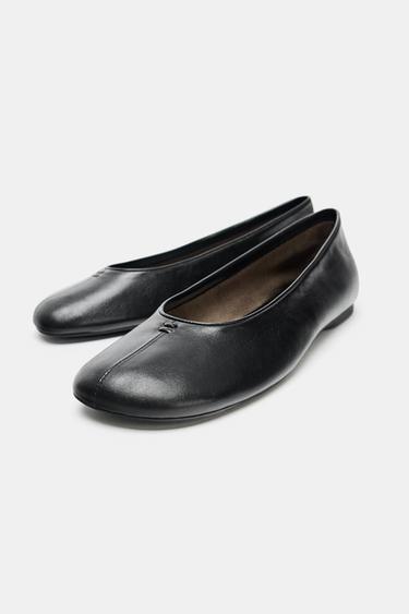 BALLERINES PLATES EN CUIR - Noir de Zara - Image 3