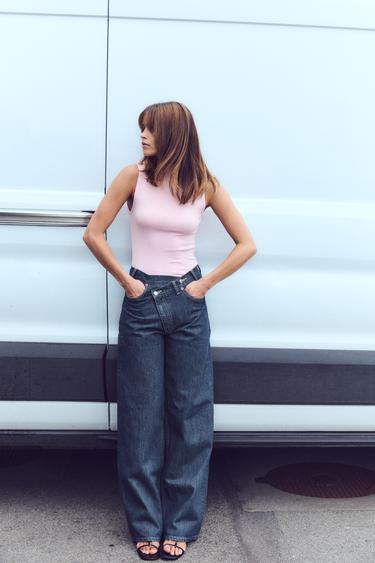 Zara COTTON MODAL TOP - Pastel pink