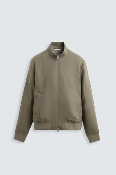 CAZADORA BOMBER 100% LINO - Khaki claro de Zara