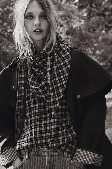 CHECK SHIRT WITH MULTIPOSITIONAL SCARF ZW COLLECTION - Mid-grey by Zara