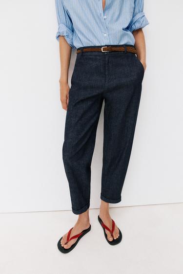 Zara BRAIDED BELT CHINO PANTS - Indigo