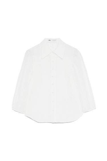 SEMI-SHEER DOTTED MESH BLOUSE