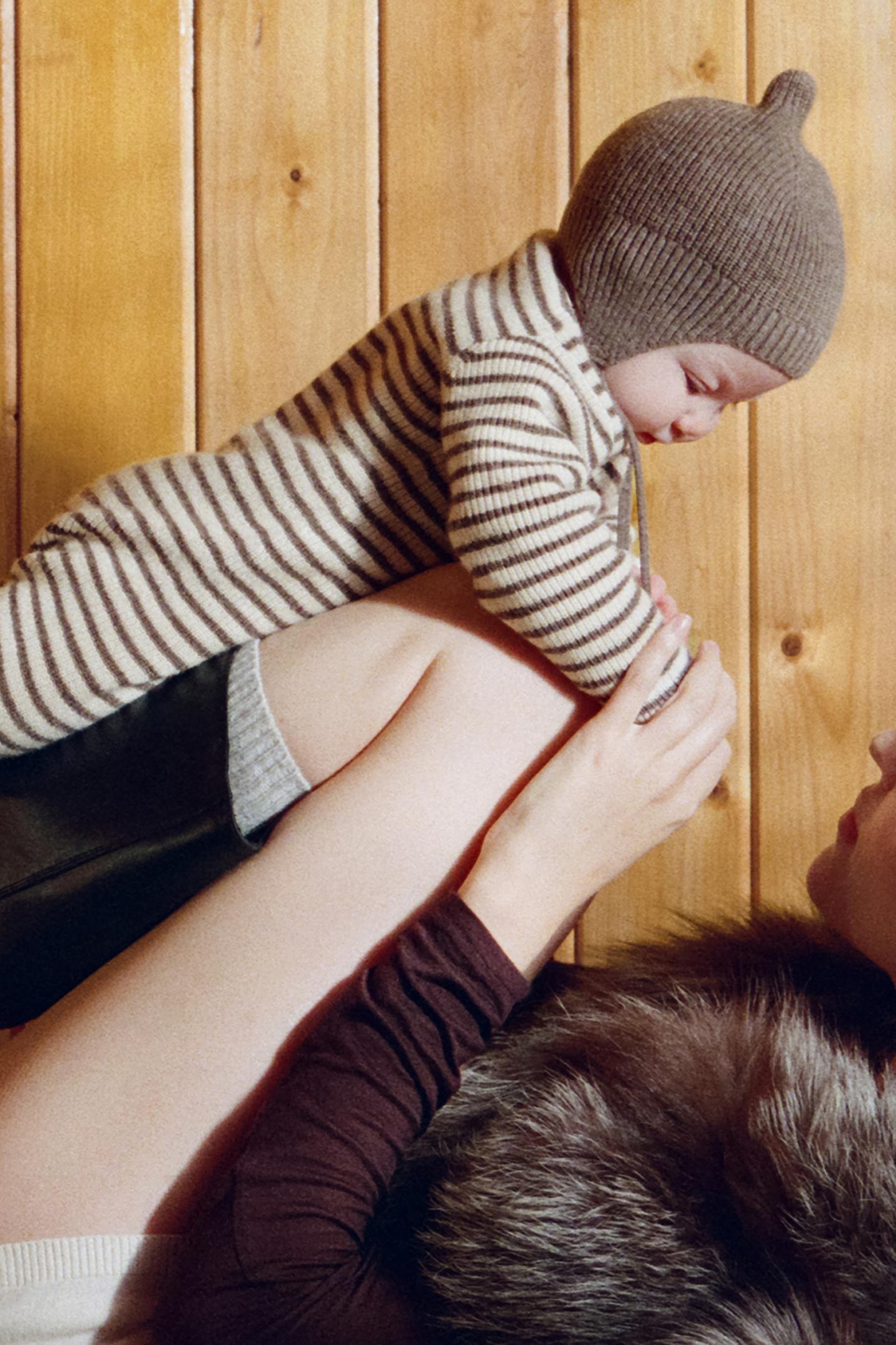 Детский комбинезон Zara Striped Knit with Wool and Cashmere, цвет: Светлый бежевый