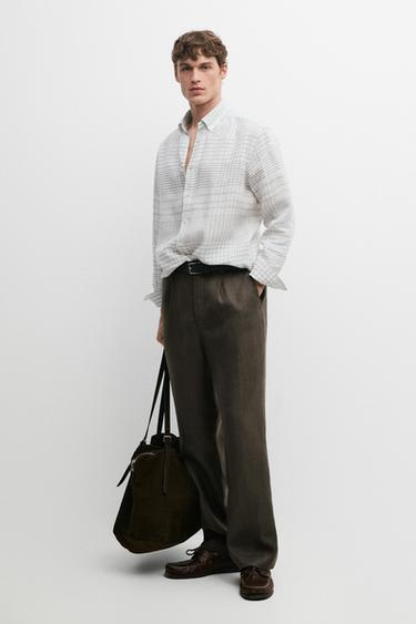 Chemise à carreaux 100 % lin - Blanc de Zara - Image 0