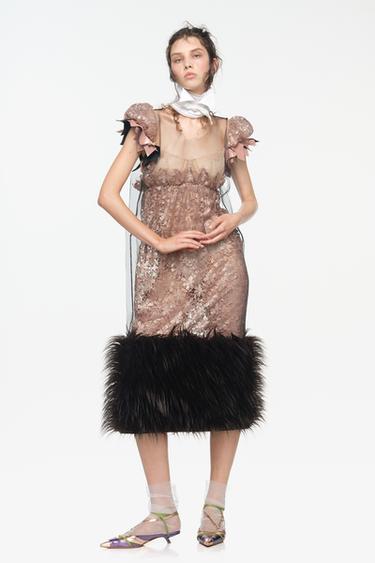 VESTIDO MINI COMBINADO GUIPUR LIMITED EDITION - Rosa de Zara