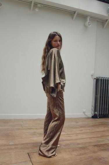 CHEMISE CROISÉE AVEC LIN - Marron clair de Zara - Image 2