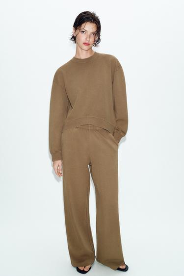 PANTALON LARGE EFFET DÉLAVÉ - Taupe de Zara