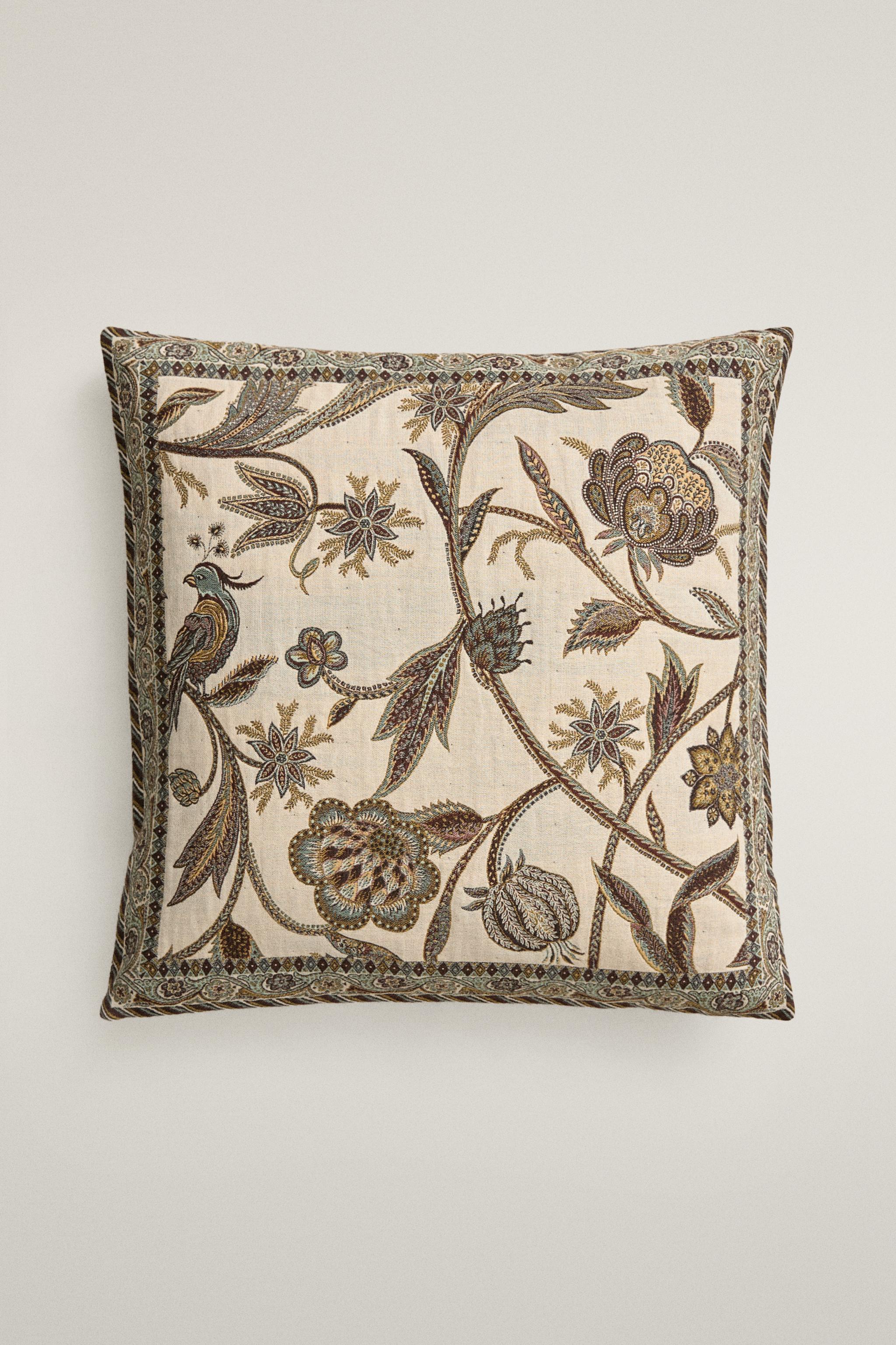 JACQUARD THROW PILLOW COVER — Green / Blue