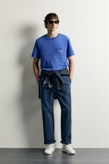 T-SHIRT MED BRODERET LOMME 0FR. PARIS X ZARA - blå fra Zara - Billede 0