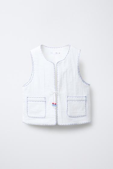 CONTRAST EMBROIDERY PADDED GILET - Ecru by Zara - Image 0