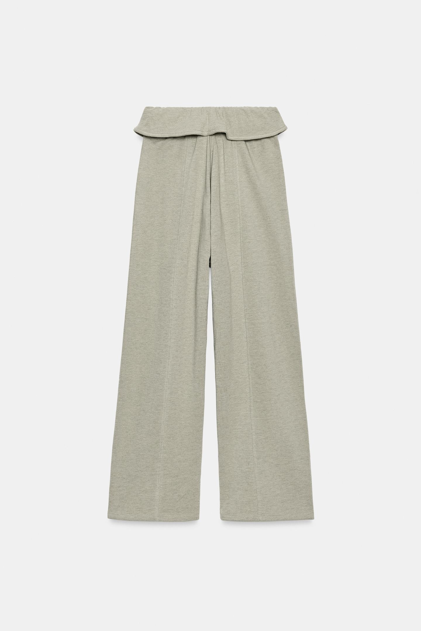 Женские брюки Zara Turn-Up Waist Drawstring, цвет: Серый зелёный — фото 8