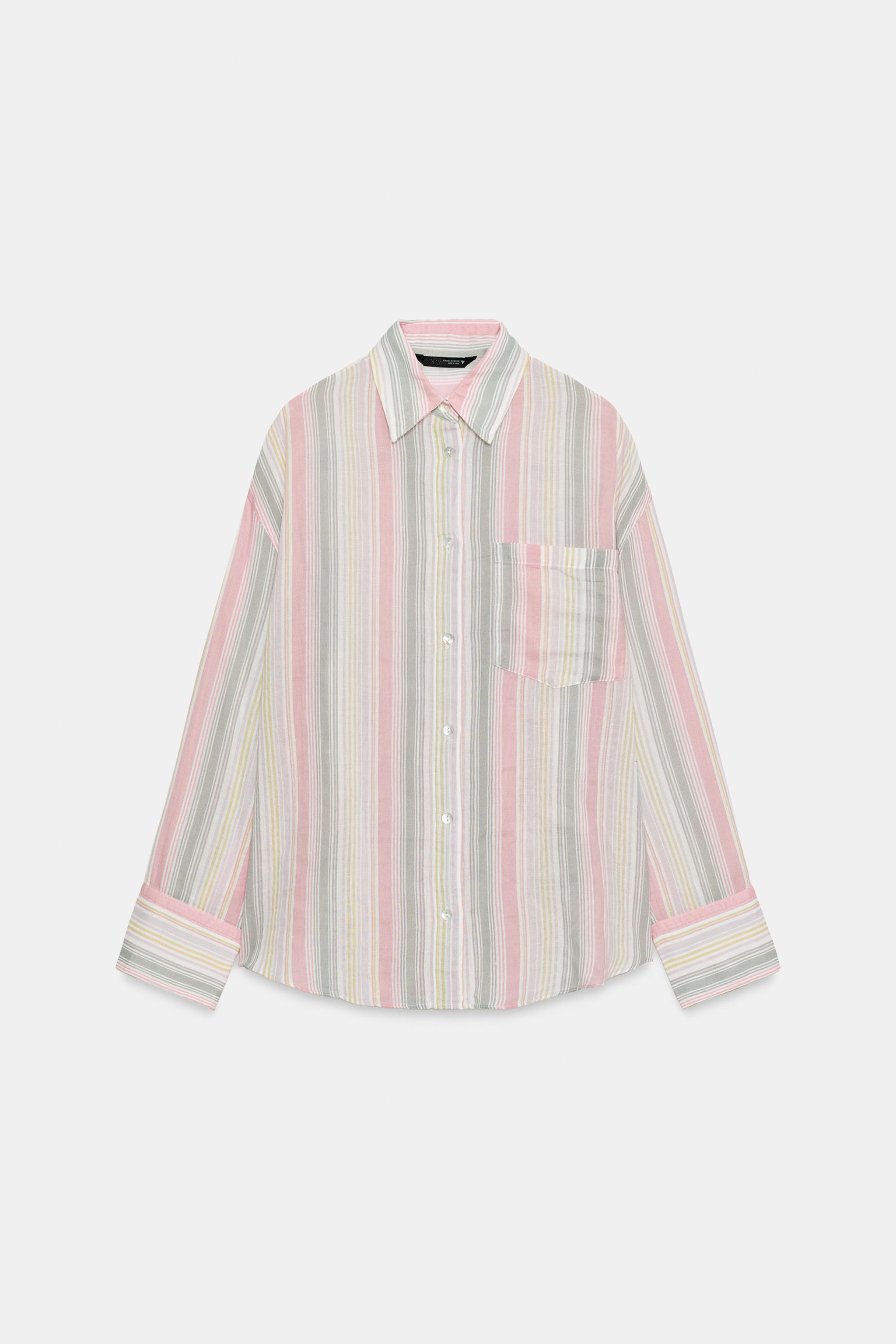 ストライプ柄ポケット付きオーバーサイズシアーシャツ - 単一 | ZARA