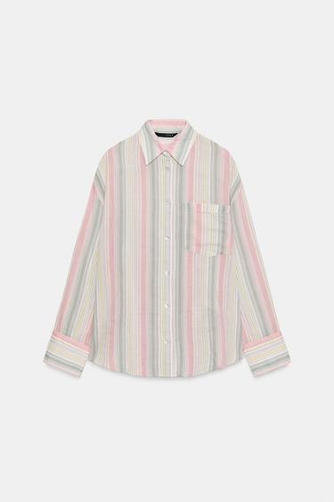 STRIPED OVERSIZE CHIFFON SHIRT WITH POCKET - only one by Zara