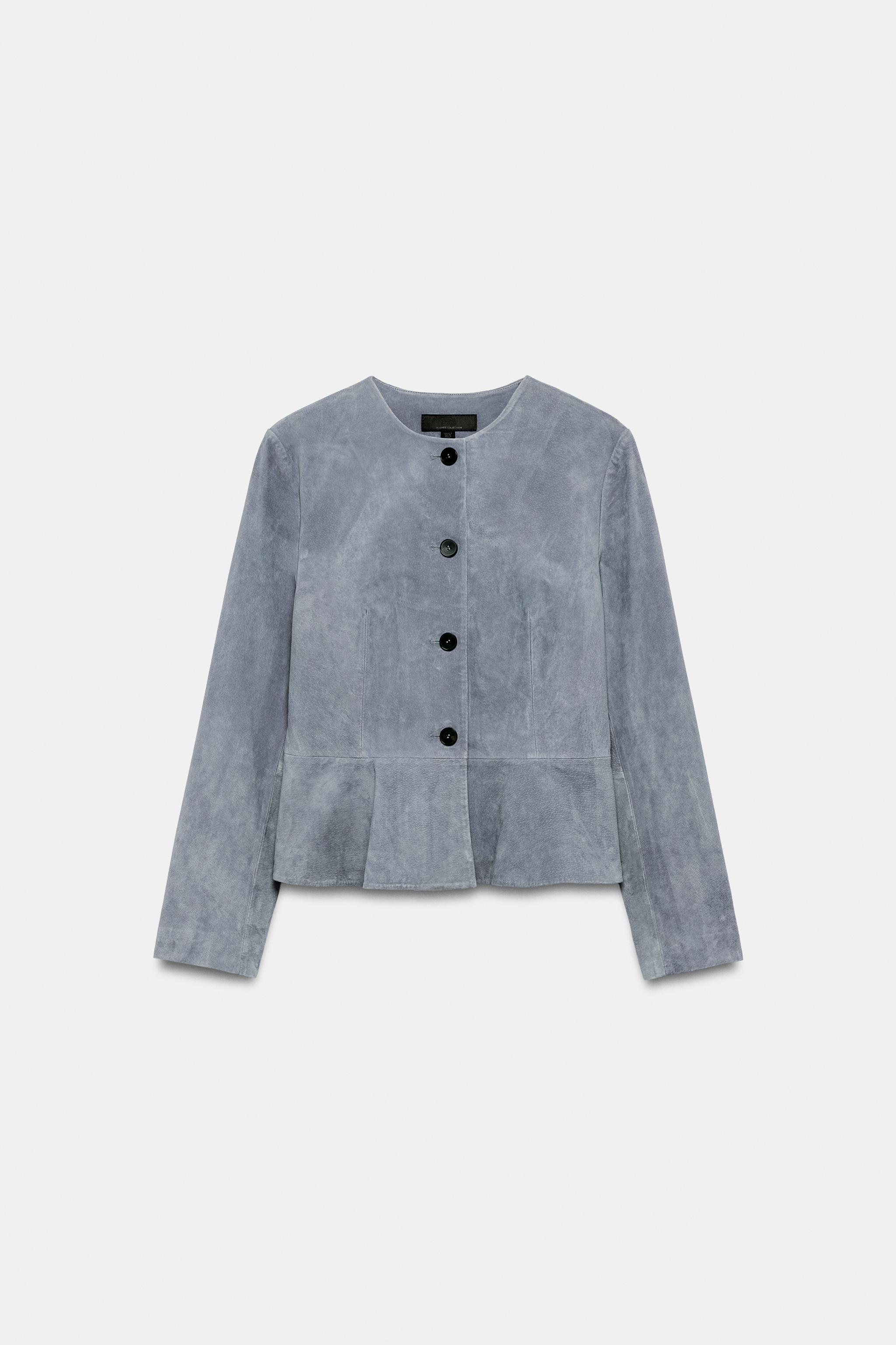 100% LEATHER PEPLUM JACKET - Light blue | ZARA Australia