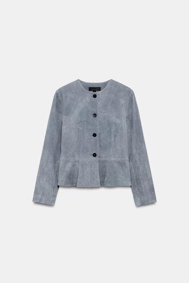 100% LEATHER PEPLUM JACKET - Light blue by Zara - Image 0