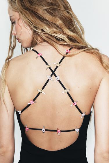 STRETCH STRAPPY FLORAL DRESS - Black by Zara - Image 4