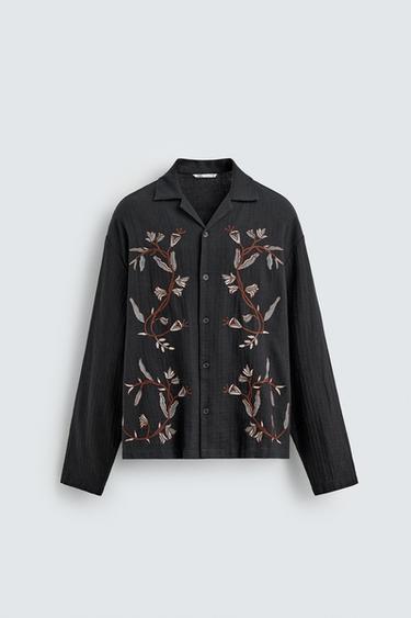EMBROIDERED FLORAL SHIRT - Black by Zara