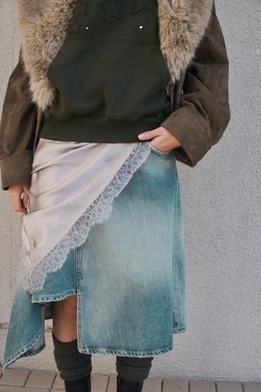 TRF CROSS-WAIST DENIM MIDI SKIRT - Blue by Zara