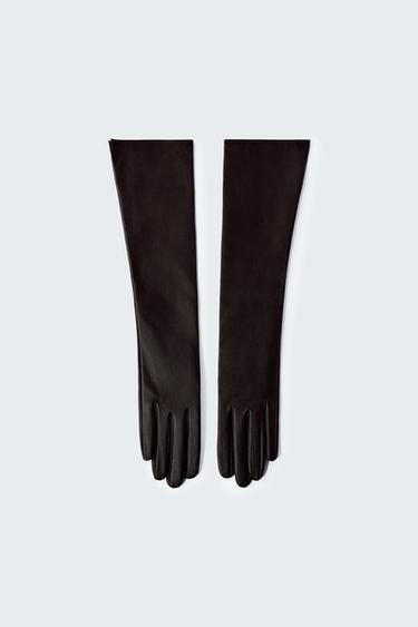 100% LEATHER LONG GLOVES - Chocolate by Zara