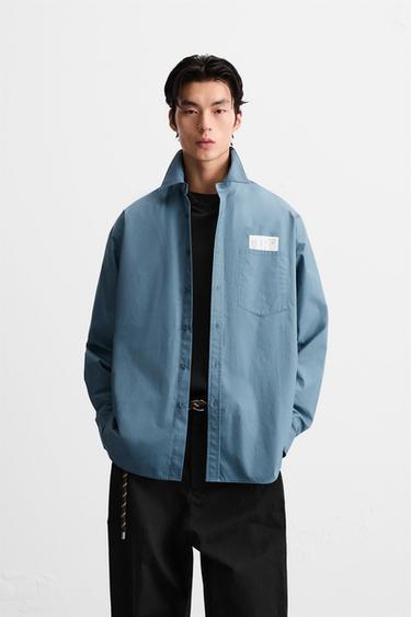 Zara 補丁裝飾 OVERSIZE FIT 加大碼襯衫 - 藍色