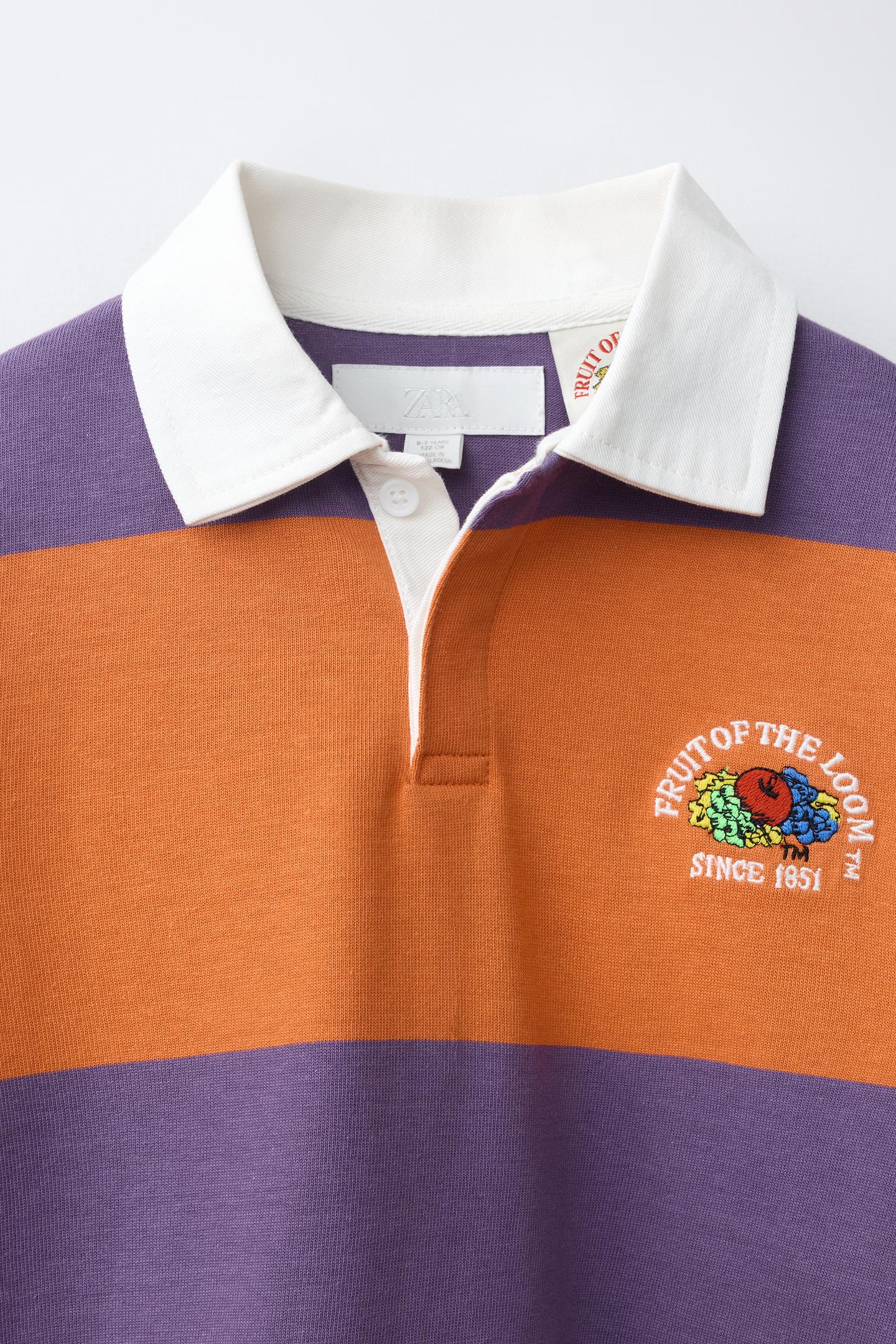 Детское поло Zara Fruit OF the Loom Embroidered Striped Polo Shirt, цвет: Фиолетовый — фото 3