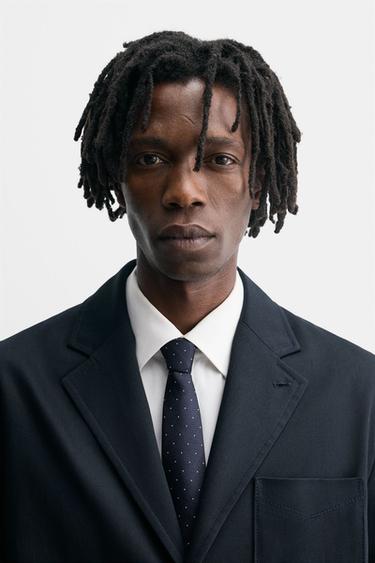 Zara 100% SILK JACQUARD TIE - Navy blue - Image 0