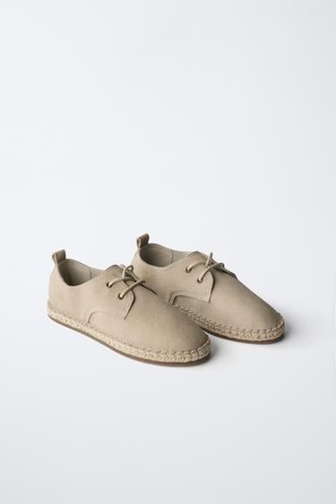 Zara LEATHER JUTE DERBY SHOES - Gray