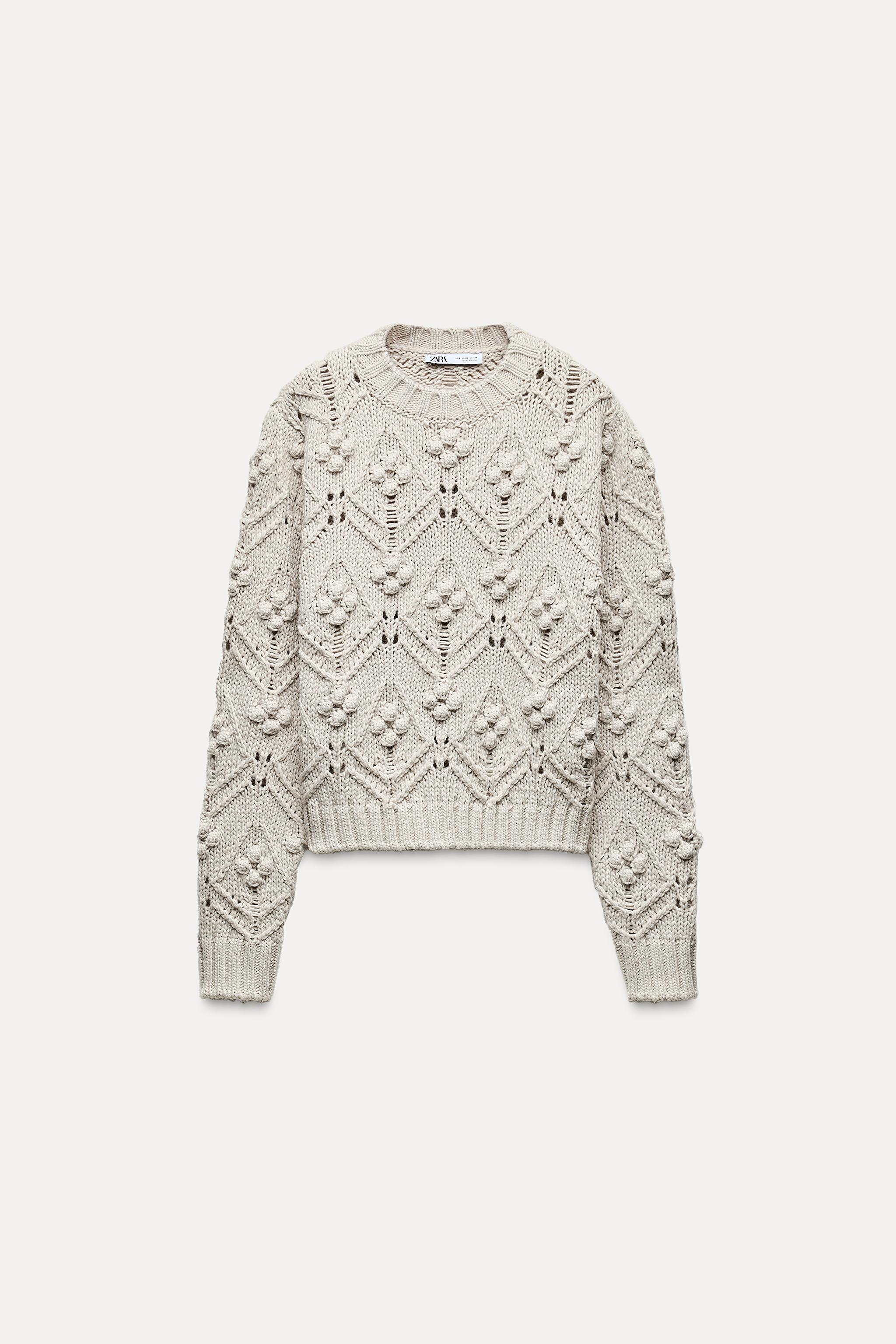 CABLE KNIT SWEATER WITH POMPOMS Sand ZARA United Kingdom