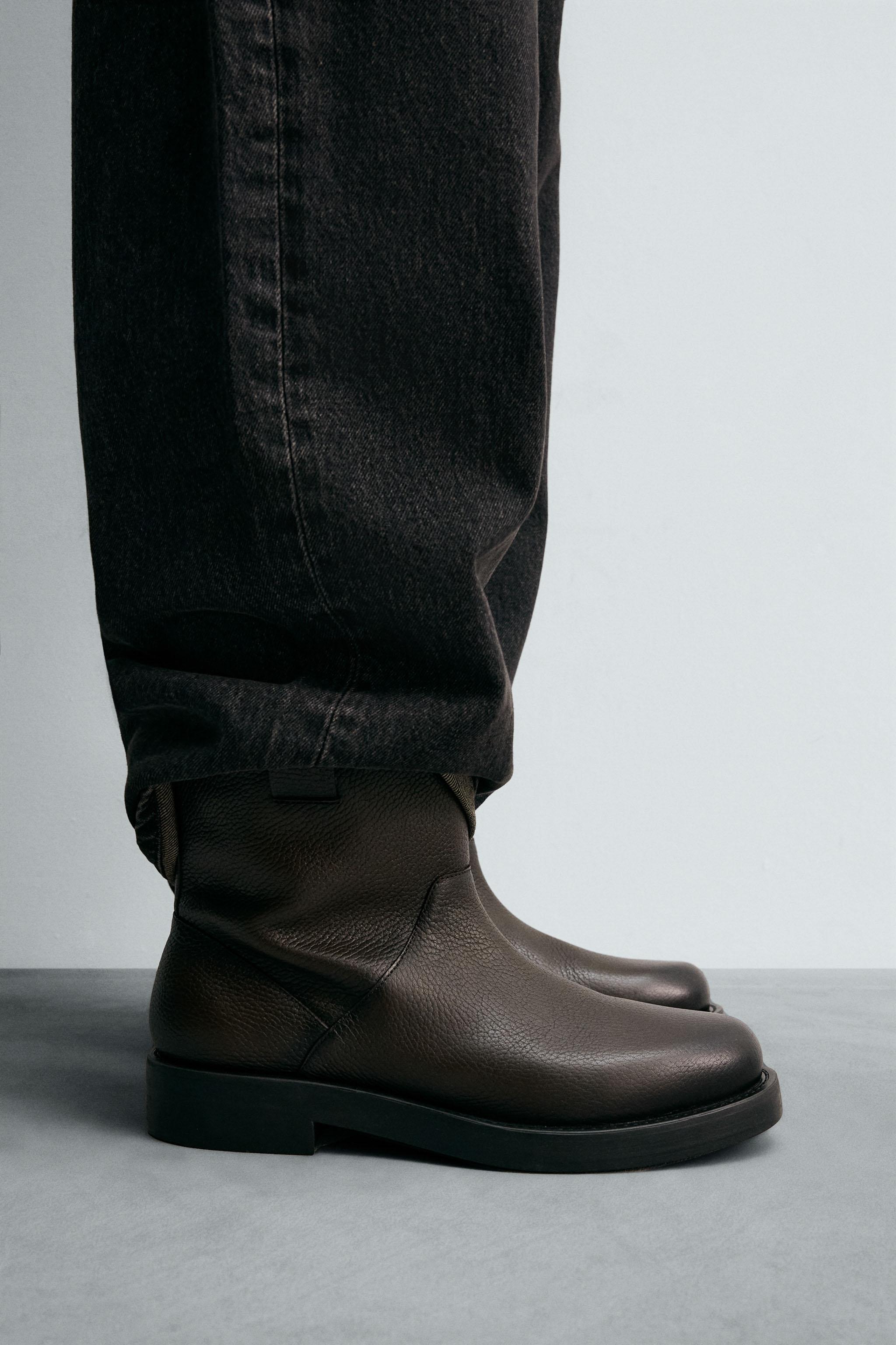 CHUNKY LEATHER BOOTS - Brown | ZARA India