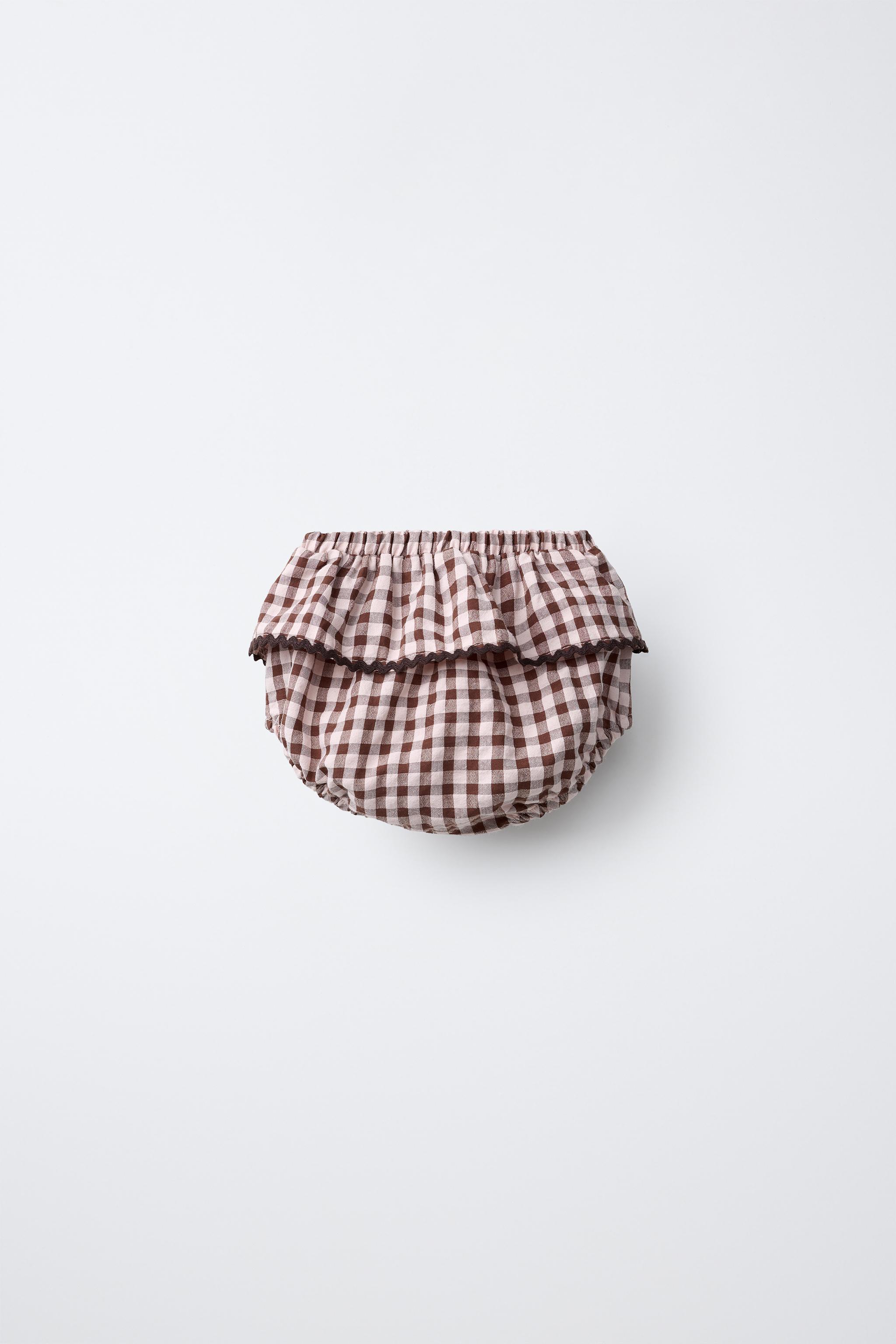 GINGHAM RUFFLED PANTIES — Brown