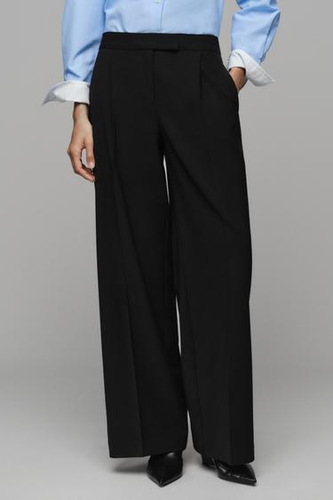 WIDE-LEG PLEATED PANTS — Black 1