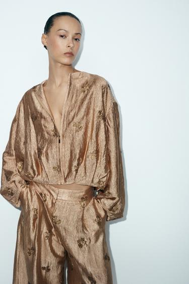 سترة BOMBER بتطريزات وخرز - نحاس by Zara