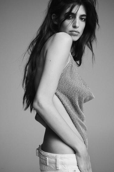 BEADED DRAPED TOP - Silver by Zara